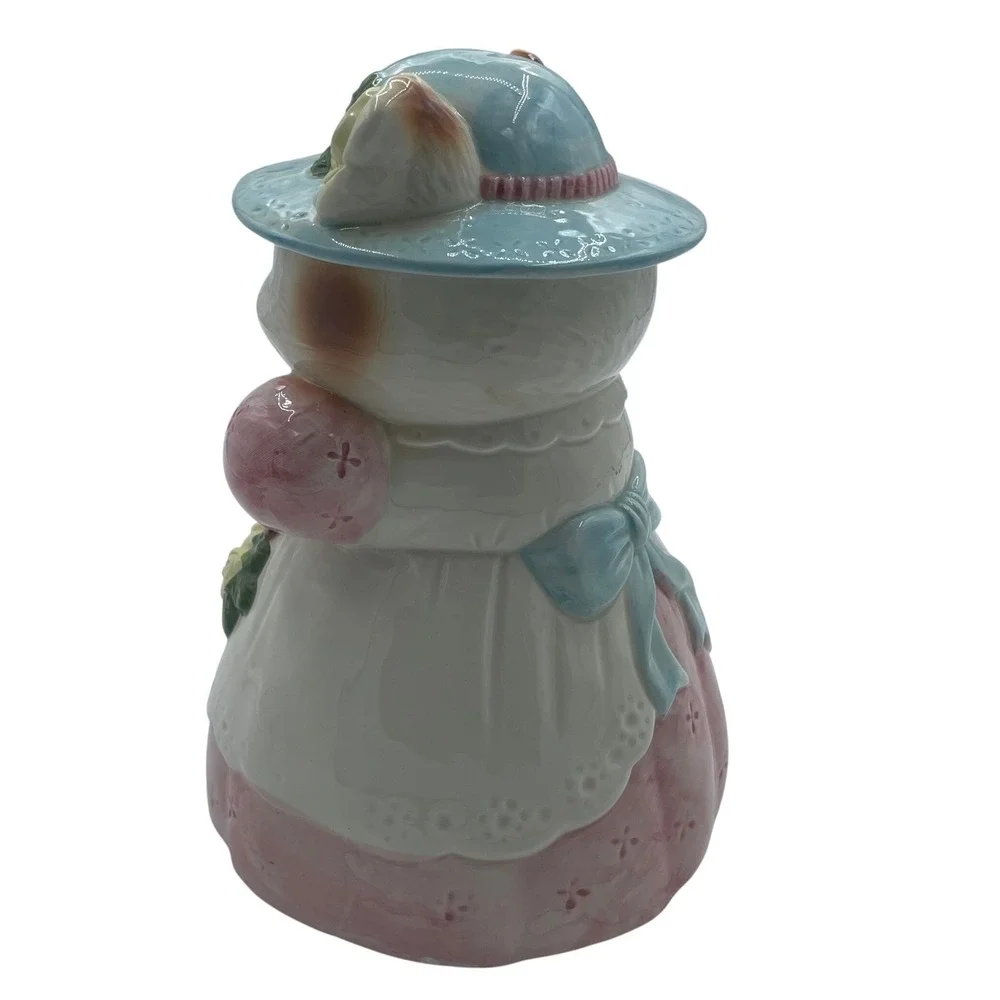 Vintage Ceramic Cat Cookie‎ Jar Victorian Lady Cat Pink Blue White 10 Inch